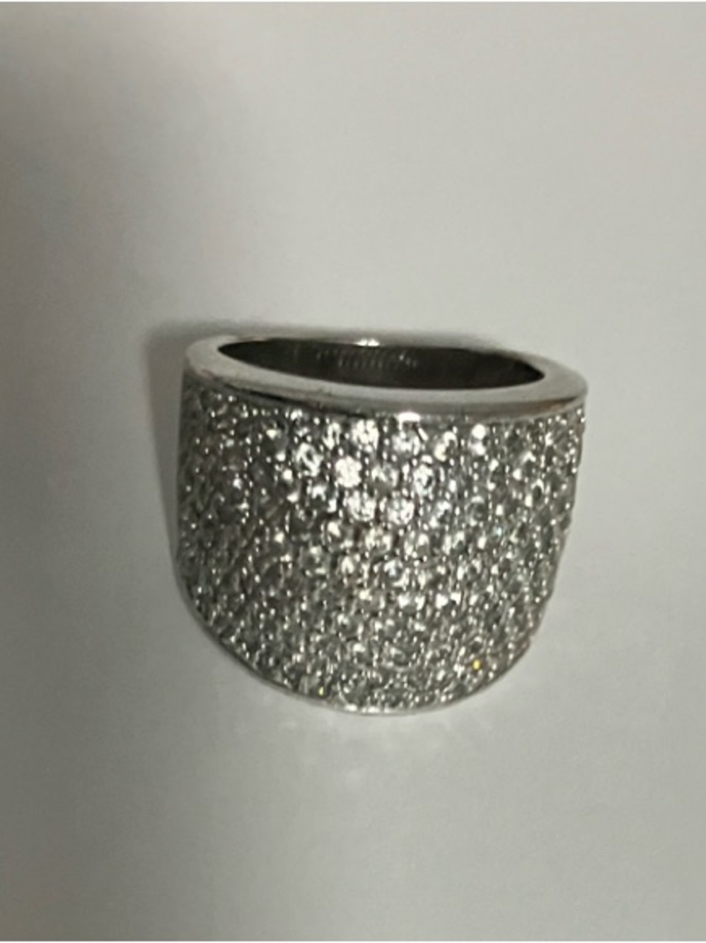 Silver Tone Pavé Wide Band Ring - Sparkling Silver Statement